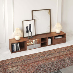 94" Walnut Mid-Century Modern LED TV Stand