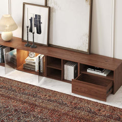 94" Walnut Mid-Century Modern LED TV Stand