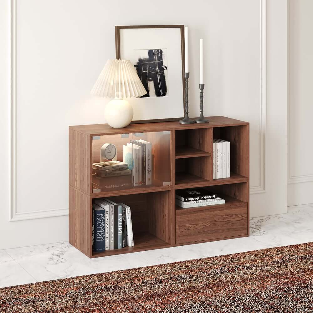 94" Walnut Mid-Century Modern LED TV Stand