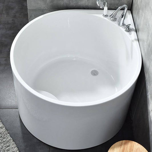 White Acrylic Corner Modern Soaking Bathtub with Slip-Resistant Surface and Drain Assembly Included - Tub with Deck Faucets With Seat 43"L x 35"W x 25"H Bathtubs