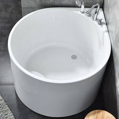 White Acrylic Corner Modern Soaking Bathtub with Slip-Resistant Surface and Drain Assembly Included - Tub with Deck Faucets With Seat 43"L x 35"W x 25"H Bathtubs