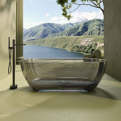 Ink Resin Freestanding Bathtub with Handle, Roll Top, Compression Faucet, Oval Shape, and Valve, 51"L x 28"W x 22"H Bathtubs