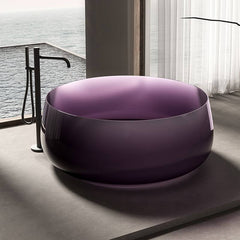 Casual Resin Circular Freestanding Bathtub with Roll Top Soaking Design Bathtubs
