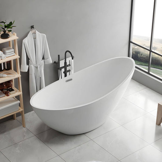 Contemporary Freestanding Soaking Bathtub Oval Slipper Acrylic Bathtub - White 59"L x 31.5"W x 32"H Tub Bathtubs