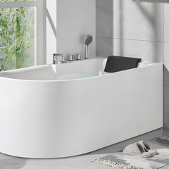 Modern White Acrylic Corner Soaking Bathtub with Non-Slip Surface and Overflow Hole - Tub with Deck Faucets Left 47"L x 30"W x 24"H Bathtubs