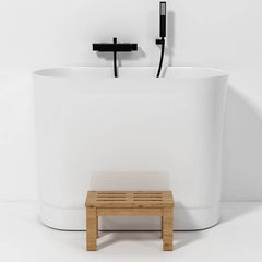 Ink Freestanding Bathtub with Seat, Roll Top Oval Design in Simplistic Style for Soaking, 39.4"L x 22.8"W x 29.5"H, Tub Bathtubs