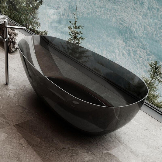 Ink Freestanding Bathtub with Roll Top Oval Design in Casual Soaking Style Bathtubs