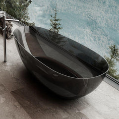 Ink Freestanding Bathtub with Roll Top Oval Design in Casual Soaking Style Bathtubs