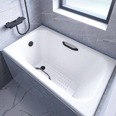 Cast Iron Contemporary White Rectangular Drop-in Bathtub with Handle, Back to Wall, and Disc Faucet, Bathtub & Silver Faucet, 45"L x 30"W x 22"H Bathtubs