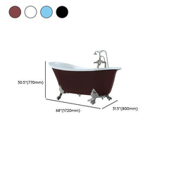 Modern Lucite Elliptical Clawfoot Bathtub with Single Slipper Design for Soaking Bathtubs