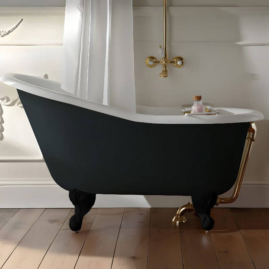 Clawfoot Bathtub with Porcelain Enameled Cast Iron, Single Slipper Design, Oval Shape, Contemporary Style, Chalk Color, and Soaking Bath Therapy, Tub Bathtubs