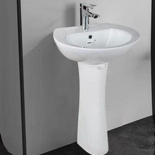 Modern white U-shaped bathroom pedestal sink front view