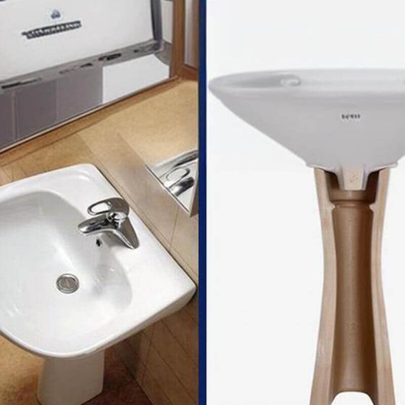 Bathroom sink with pedestal installation in modern design