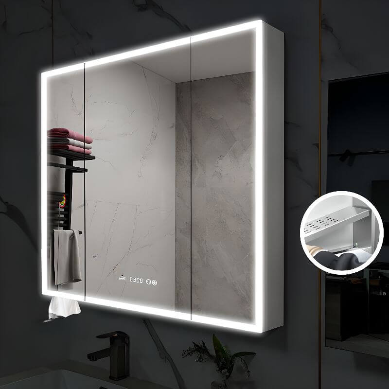 Silver stainless steel medicine cabinet with mirror