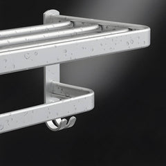 Close-up of metal bathroom accessories