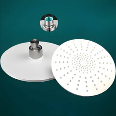 White round ceiling-mounted shower head