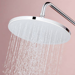 White round ceiling-mounted shower head