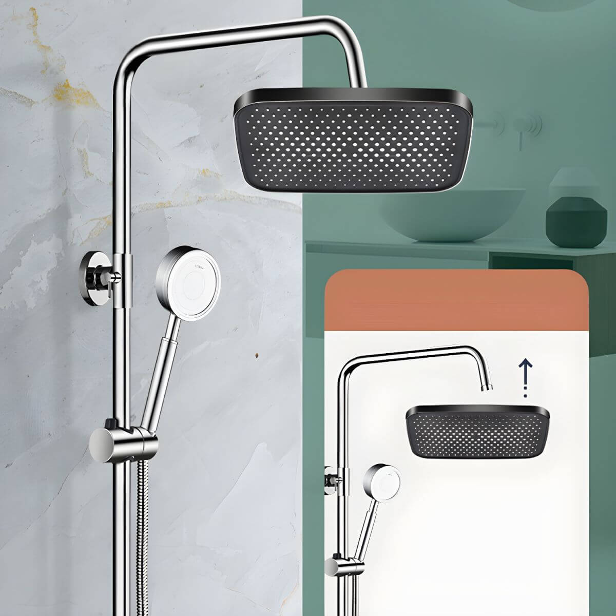 Stylish rectangular shower head in silver