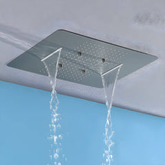 Close-up of copper showerhead spray options