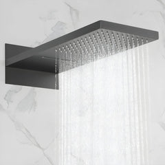 Black adjustable shower head with three spray patterns