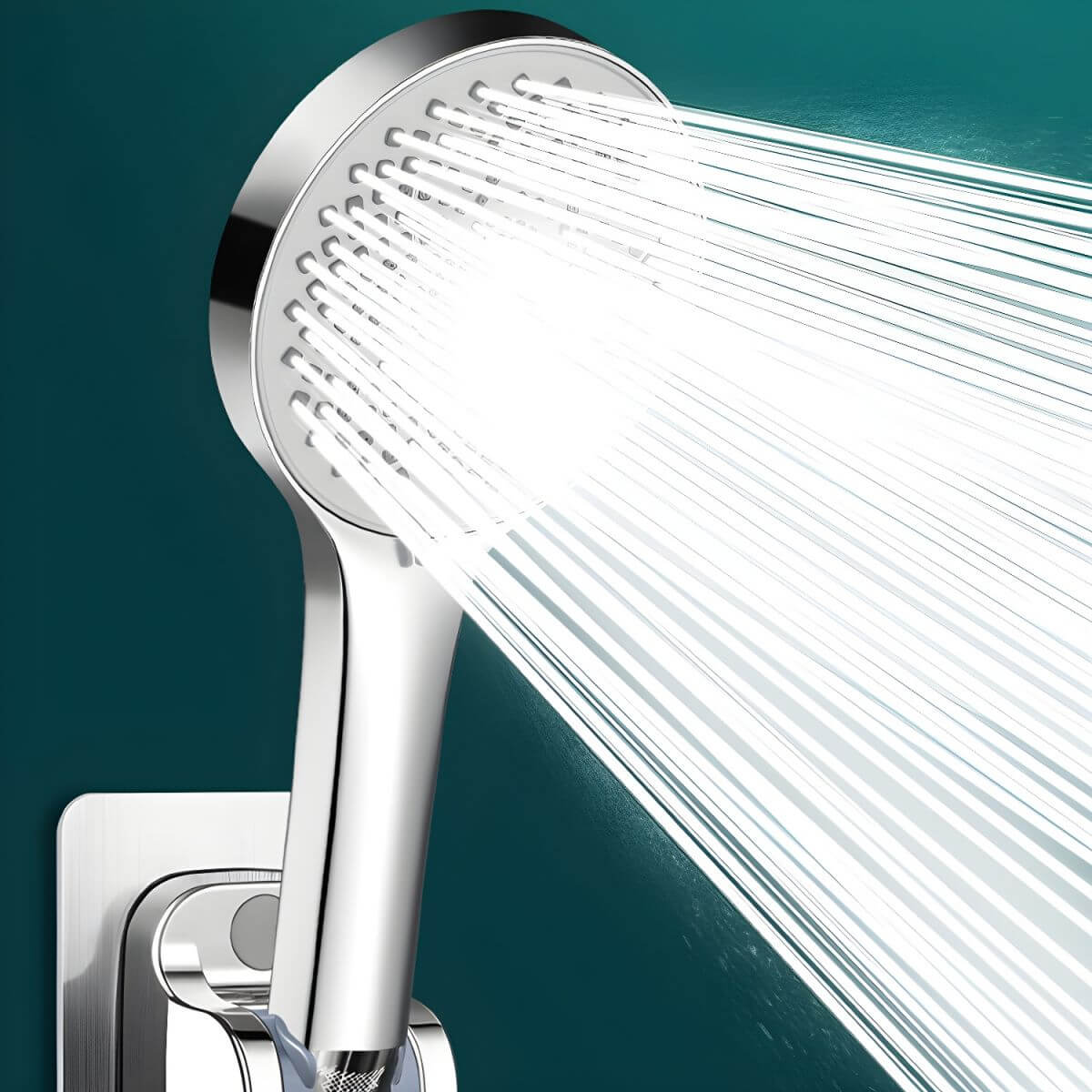 Close-up of black handheld shower head