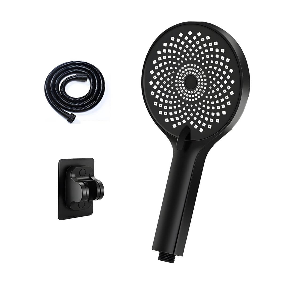 Close-up of black handheld shower head