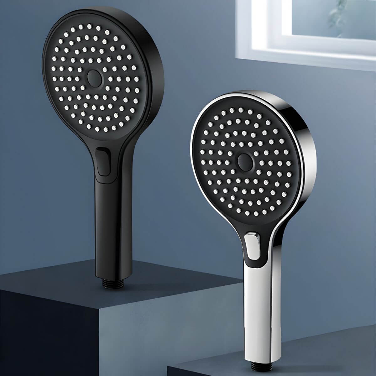 Modern round handheld shower with jet pattern