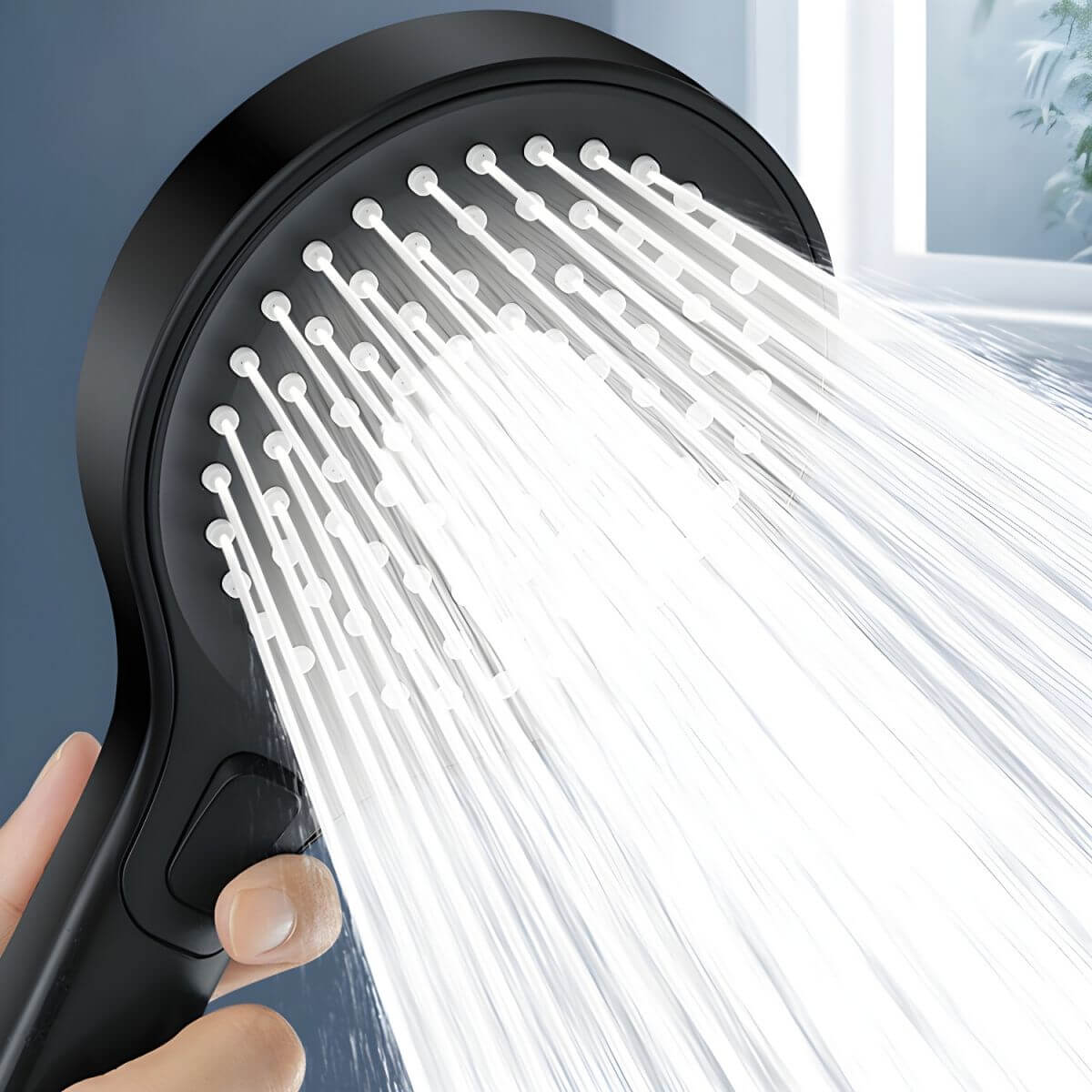 Modern round handheld shower with jet pattern