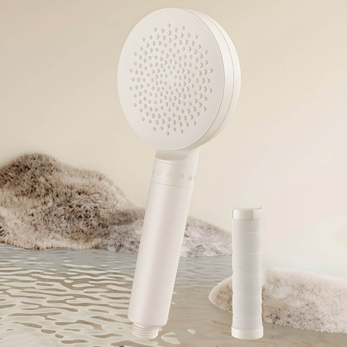 Round modern handheld shower head in white finish