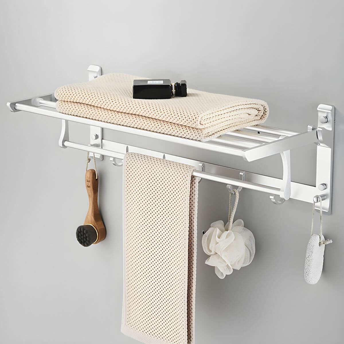 Aluminium towel rack mounted on wall