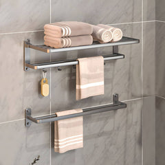 Close-up of corrosion-resistant metal bathroom accessories