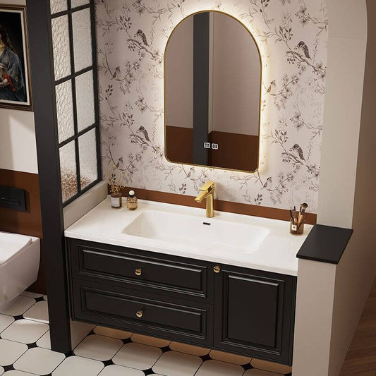 Art Deco Midnight Black Vanity with Gilded Faucet