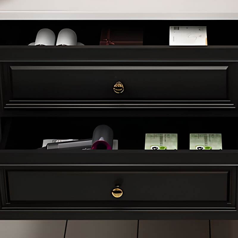 Sleek Black Bathroom Vanity with Four Doors