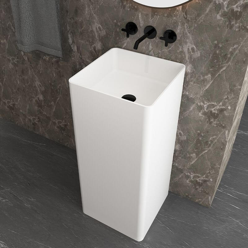 Matte White Rectangular Pedestal Sink in Stylish Bathroom