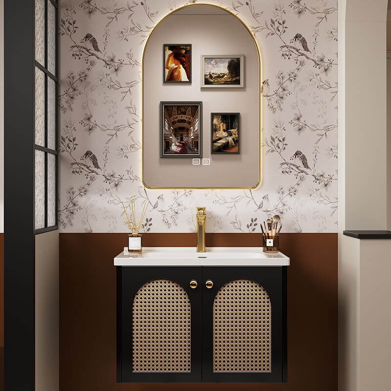 Elegant black base Aureate bathroom vanity from side view