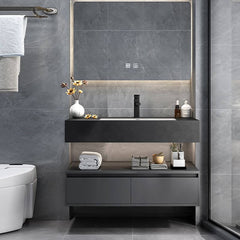 Spacious drawers of black bathroom vanity