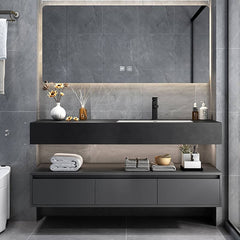 Wall mounted black vanity with faucet