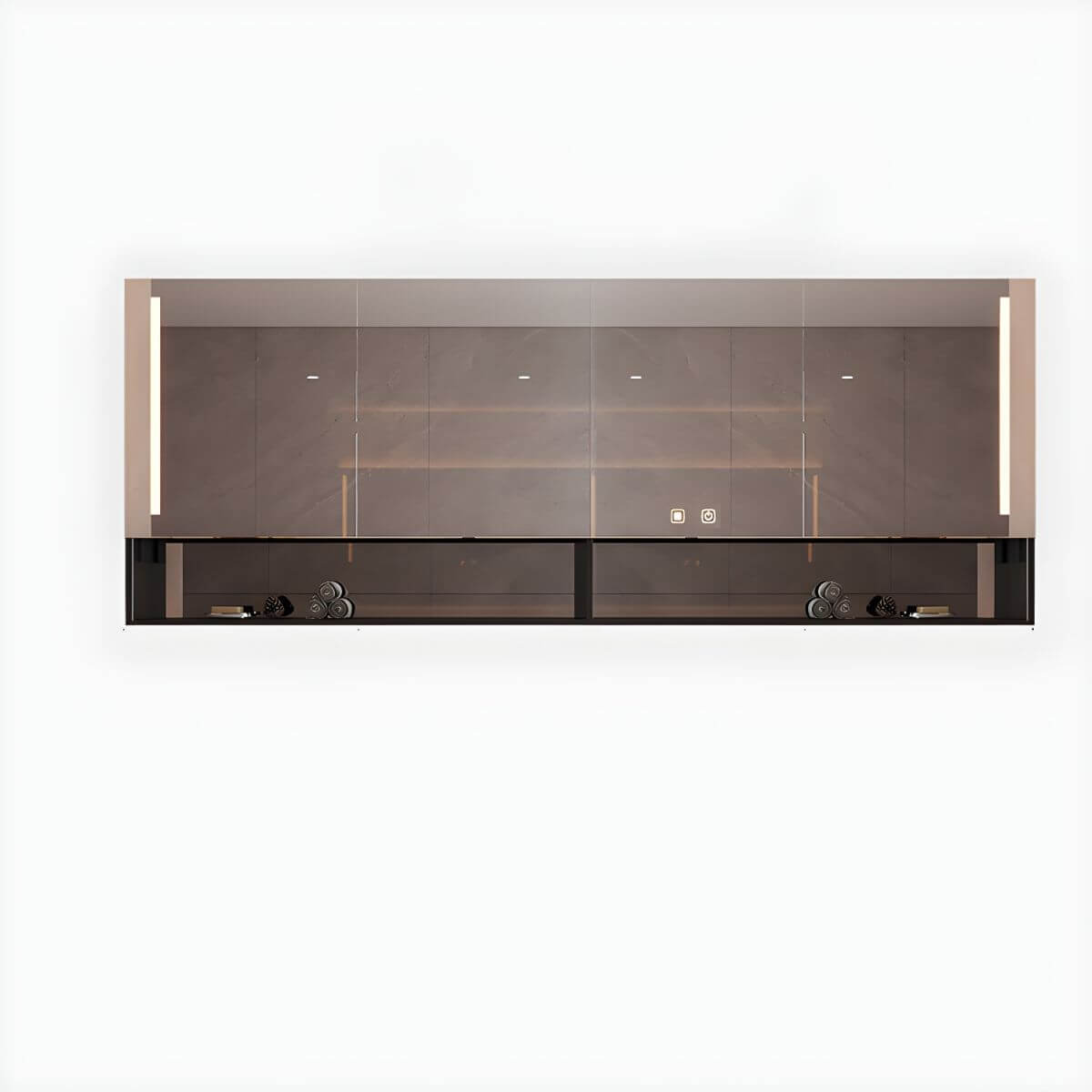 Black medicine cabinet with built-in lighting