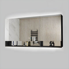 Black modern medicine cabinet with toiletries