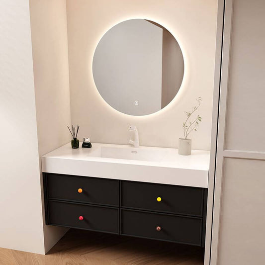 Black Plug-in Stone Bathroom Vanity with white ceramic top