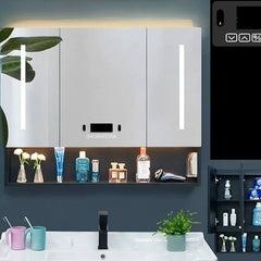 Side view of black stainless steel medicine cabinet