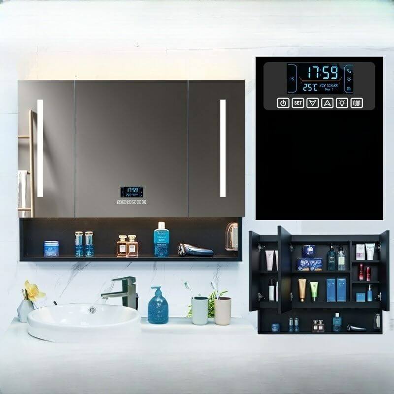 Black stainless steel medicine cabinet front view