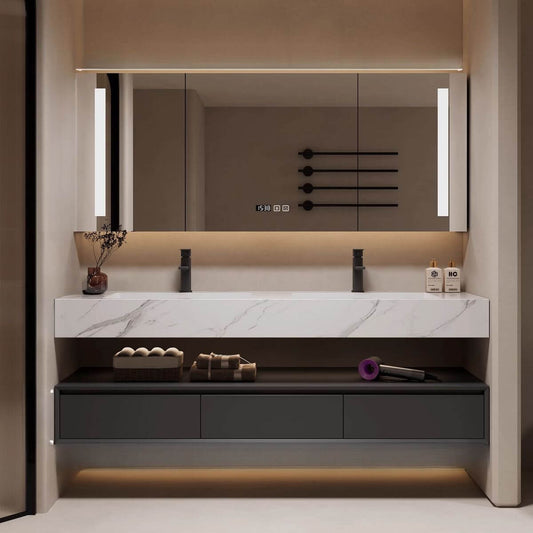 Black Twist-resistant Bathroom Vanity with mirror