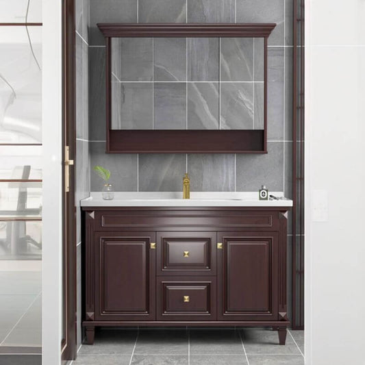 Brown bathroom vanity with modern design