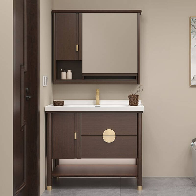 Modern bathroom vanity design in rich brown wood