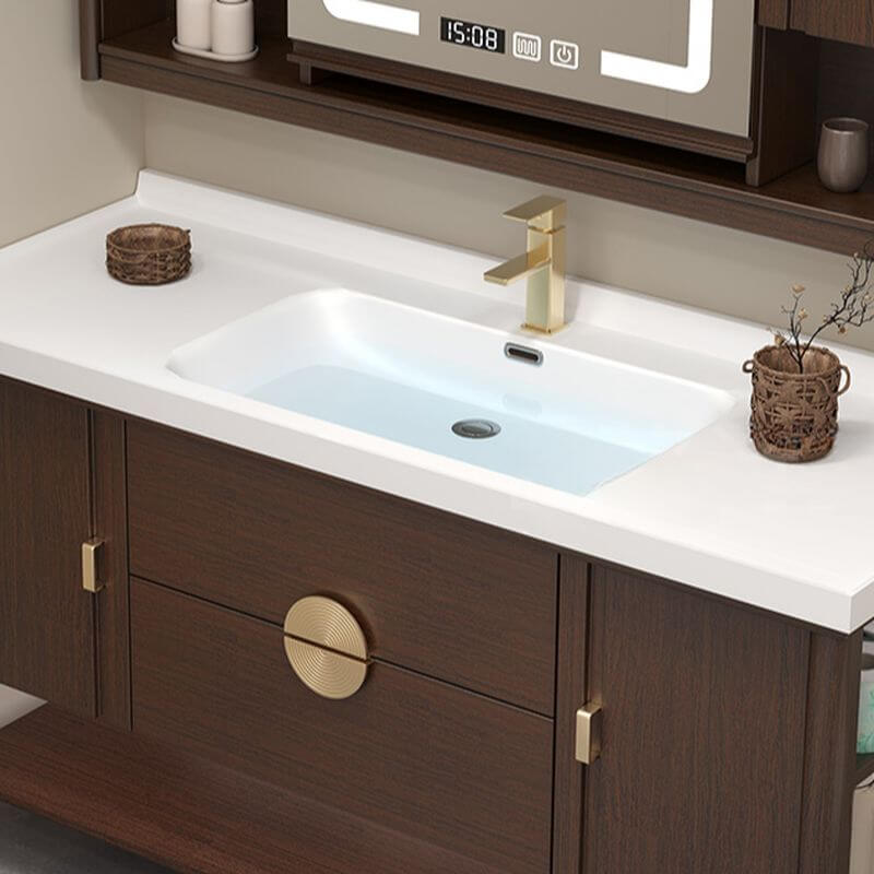 Modern bathroom vanity design in rich brown wood