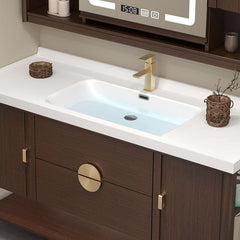 Modern bathroom vanity design in rich brown wood