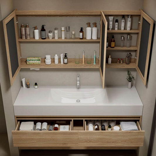 Modern bathroom vanity with white stone countertop