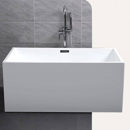 White rectangular back-to-wall bathroom tile installed near bathtub with cartridge faucet and handle