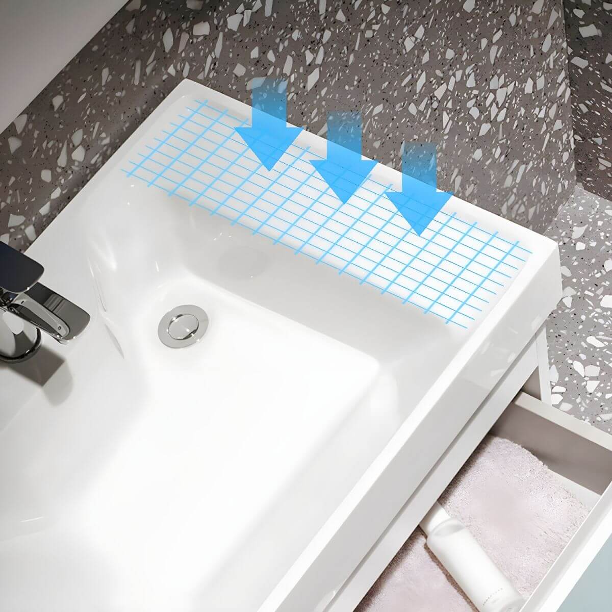 Minimalist rectangular sink with tap hole